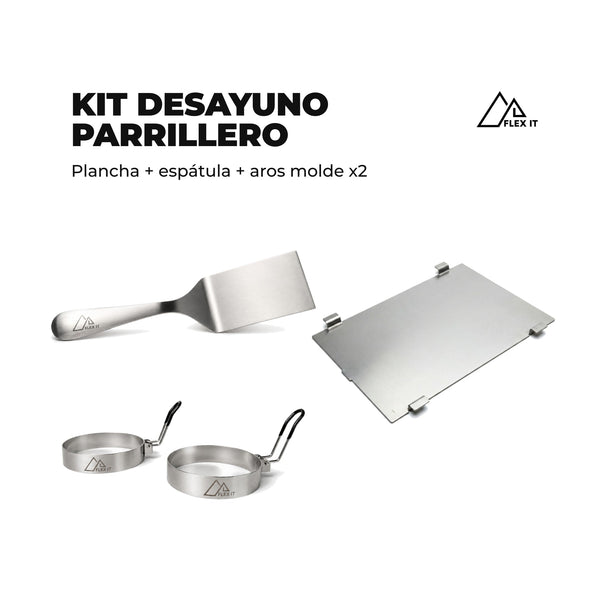 Kit Desayuno Parrillero Flex It: plancha, espátula y aros molde x2