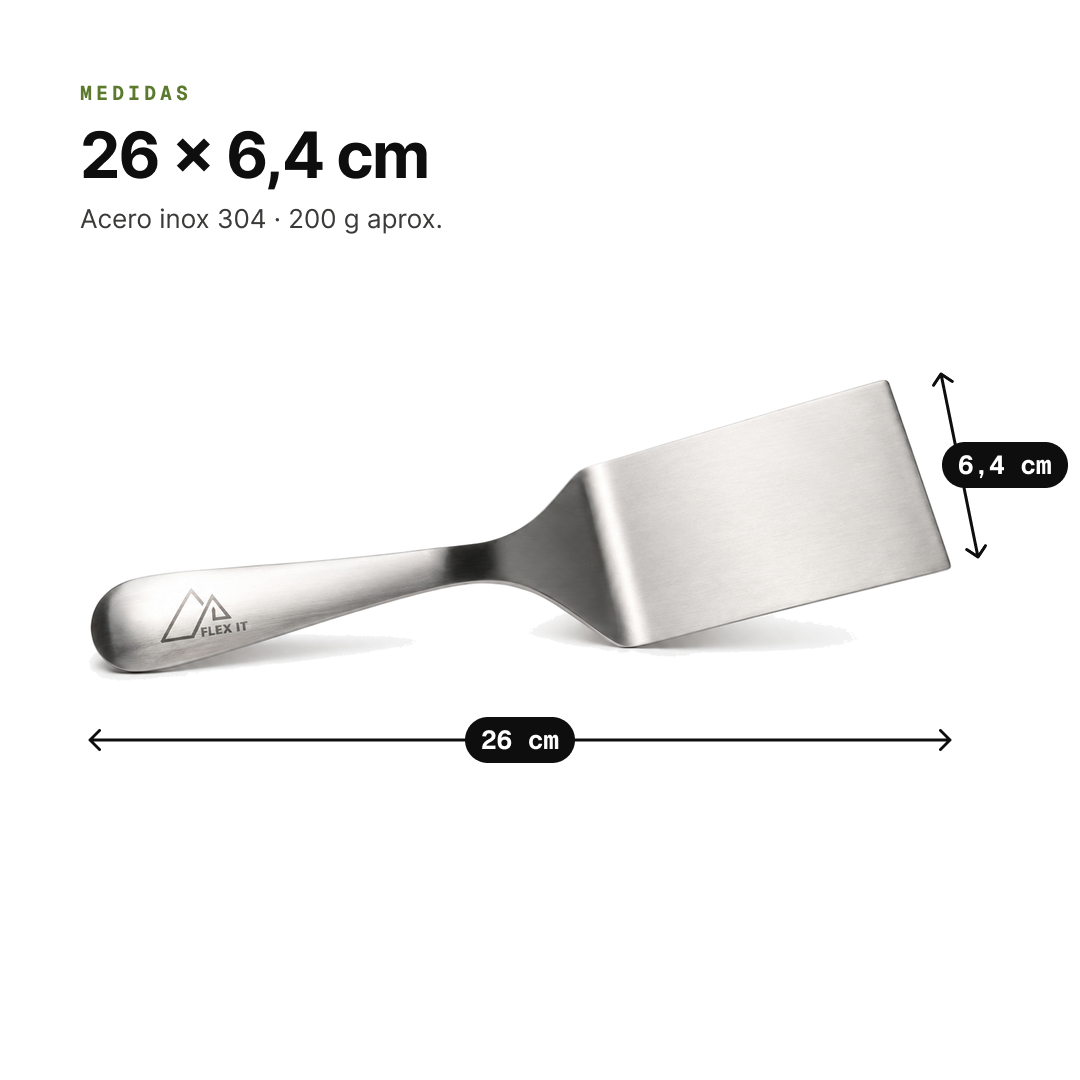 Medidas espátula parrillera: 26 × 6,4 cm