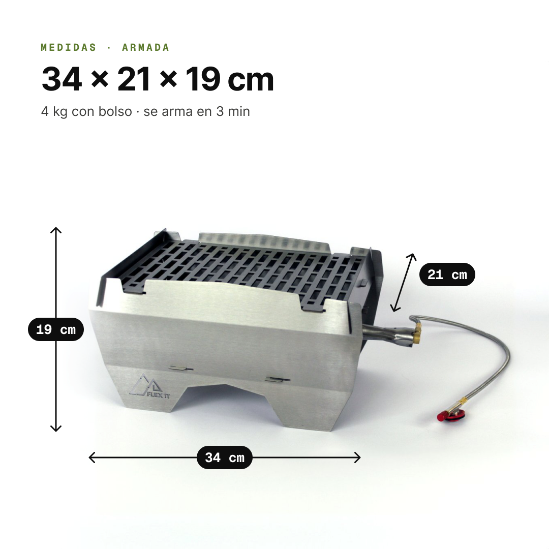 Medidas Flex It Grill armada: 34 × 21 × 19 cm