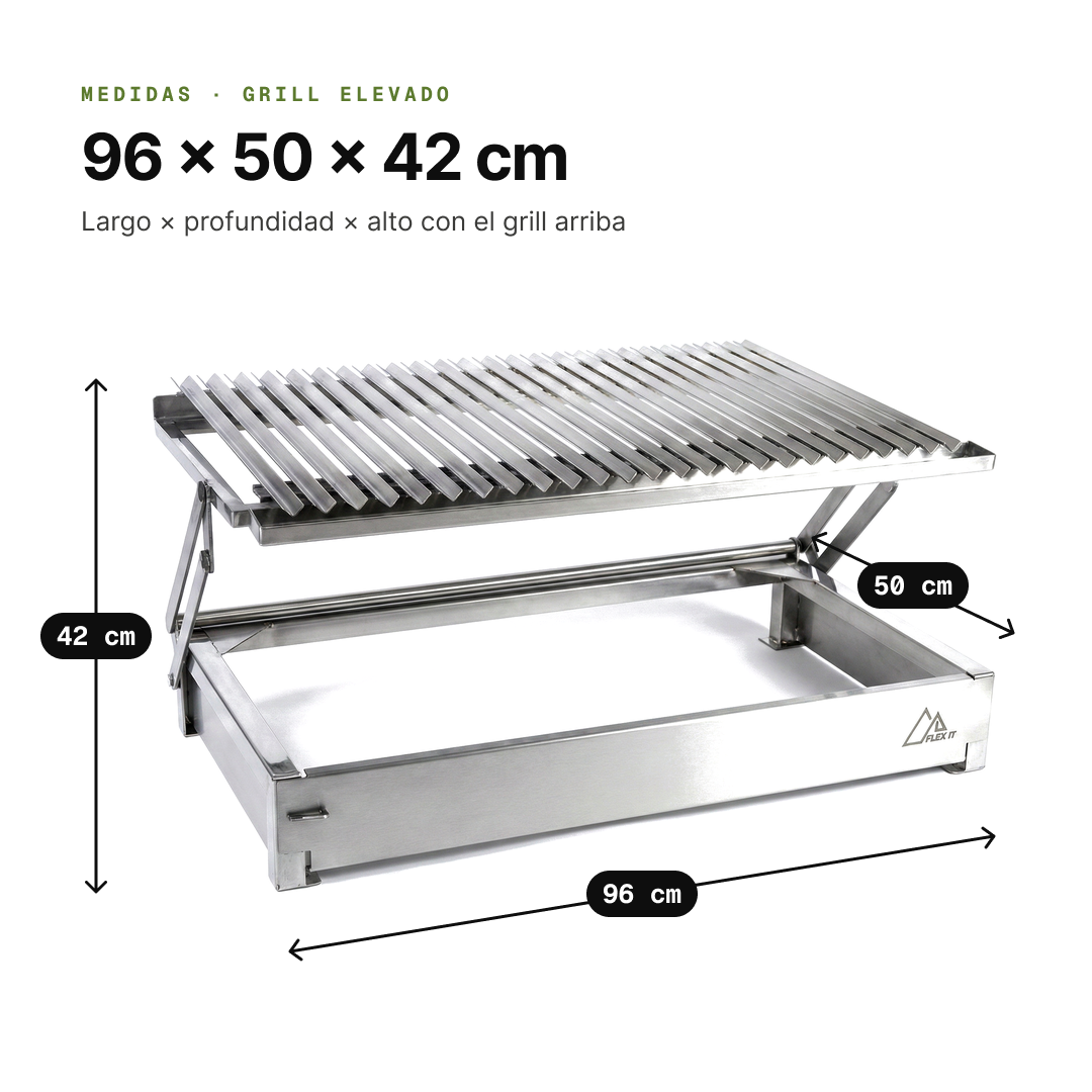 Medidas parrilla empotrable con el grill elevado: 96 × 50 × 42 cm